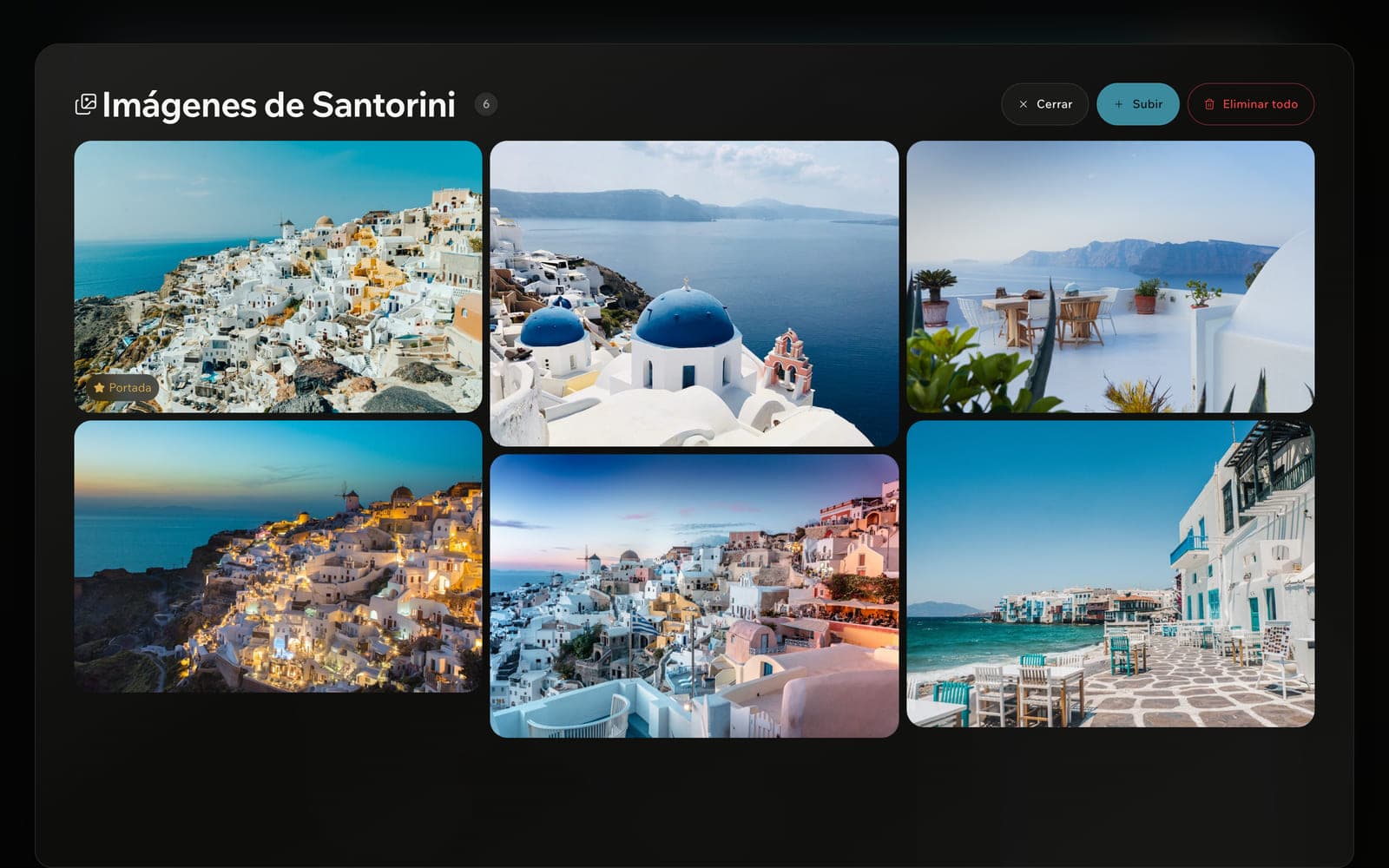 Una galería de fotos del viaje llena de imágenes de Santorini.